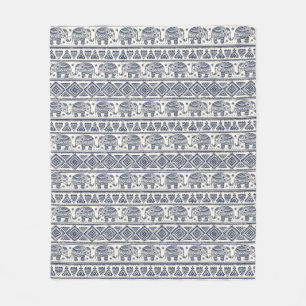 Blue Ethnic Elephant Pattern Fleece Blanket