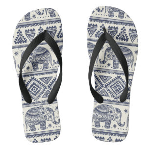 Blue Ethnic Elephant Pattern Flip Flops