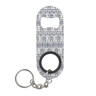 Blue Ethnic Elephant Pattern Keychain Bottle Opener
