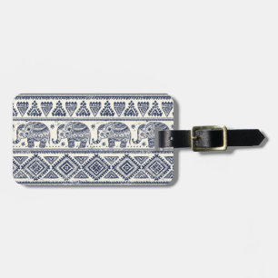 Blue Ethnic Elephant Pattern Luggage Tag