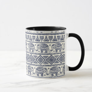 Blue Ethnic Elephant Pattern Mug