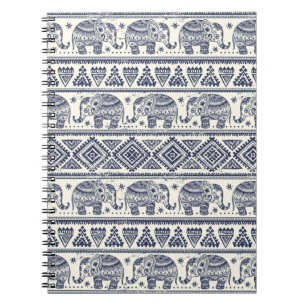 Blue Ethnic Elephant Pattern Notebook