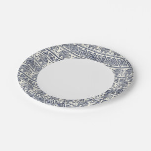 Blue Ethnic Elephant Pattern Paper Plate