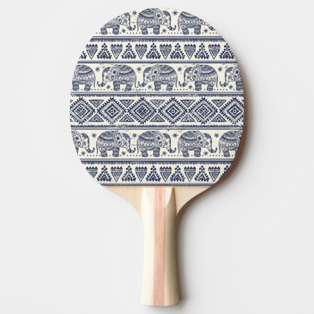 Blue Ethnic Elephant Pattern Ping Pong Paddle (Front)