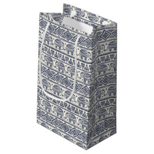 Blue Ethnic Elephant Pattern Small Gift Bag