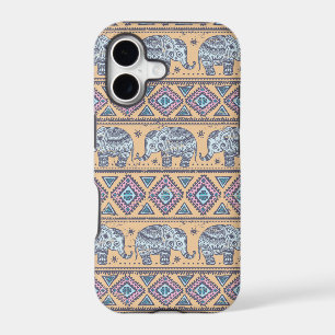 Blue Ethnic Elephant Tribal Pattern