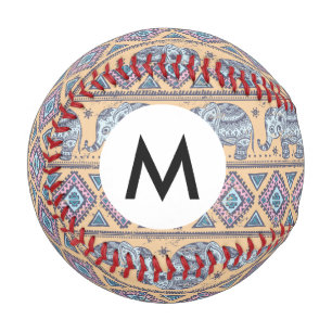 Blue Ethnic Elephant Tribal Pattern Baseball