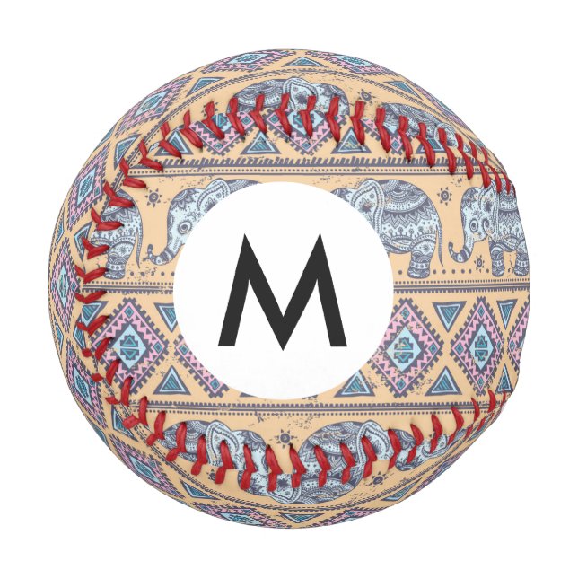 Blue Ethnic Elephant Tribal Pattern Baseball (Front Left)