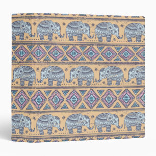 Blue Ethnic Elephant Tribal Pattern Binder