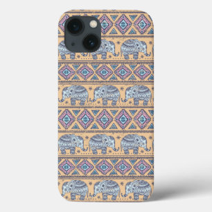 Blue Ethnic Elephant Tribal Pattern iPhone 13 Case