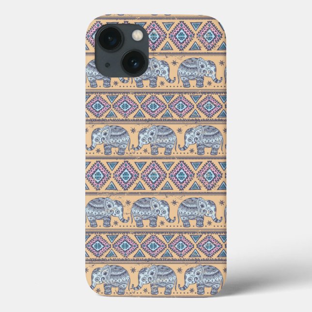 Blue Ethnic Elephant Tribal Pattern Case-Mate iPhone Case (Back)