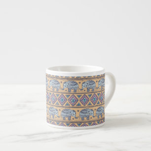 Blue Ethnic Elephant Tribal Pattern Espresso Cup