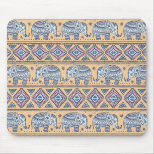Blue Ethnic Elephant Tribal Pattern Mouse Pad