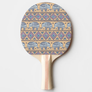 Blue Ethnic Elephant Tribal Pattern Ping Pong Paddle