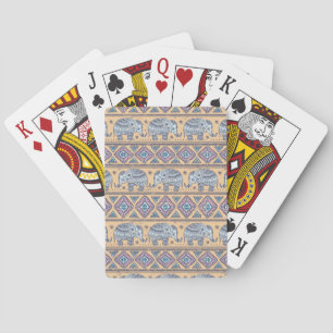Blue Ethnic Elephant Tribal Pattern Playing Cards