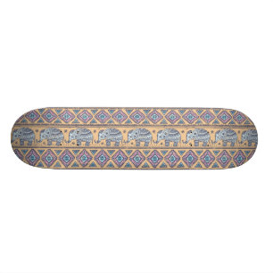 Blue Ethnic Elephant Tribal Pattern Skateboard