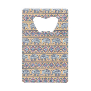 Blue Ethnic Elephant Tribal Pattern Wallet Bottle Opener