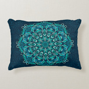 Blue ethnic mandala. Raster copy Accent Pillow