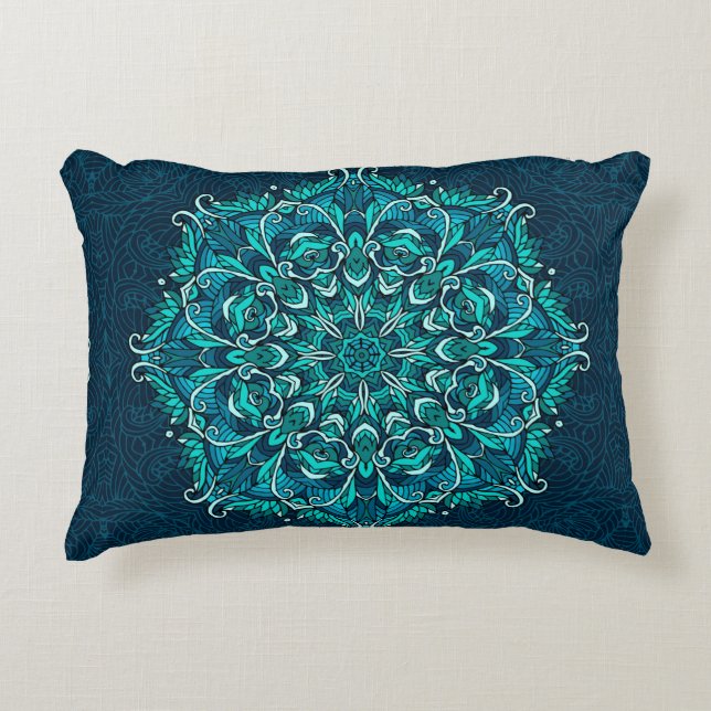 Blue ethnic mandala. Raster copy Accent Pillow (Front)