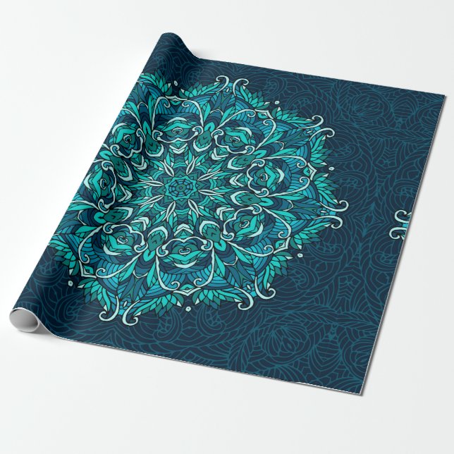 Blue ethnic mandala. Raster copy Wrapping Paper (Unrolled)