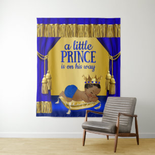 Blue Ethnic Prince Boy Baby Shower Backdrop Tapestry