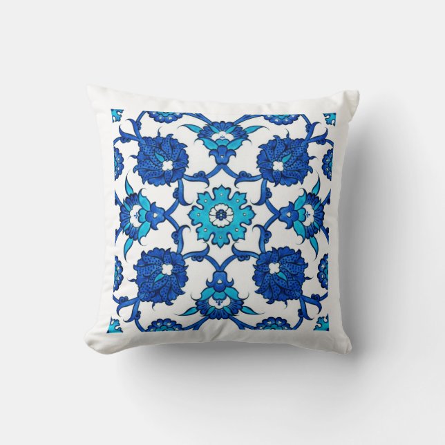 Blue ethnic Turkish design  Throw Pillow (Front)