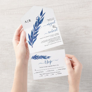 Blue eucalyptus branch with leaves winter wedding all in one invitation