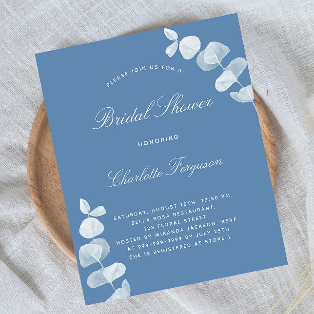 Blue eucalyptus bridal shower budget invitation (Creator Uploaded)