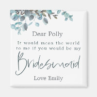 Blue Eucalyptus Leaf Script Bridesmaid Request
