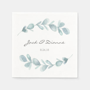 Blue Eucalyptus Personalized Wedding Napkin