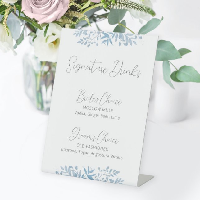Blue Eucalyptus Wedding Signature Drinks Pedestal Sign (Creator Uploaded)