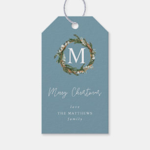 Blue Eucalyptus Wreath Monogram Gift Tags