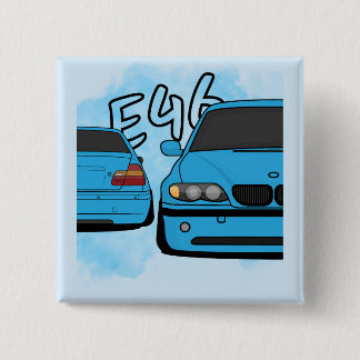 Blue European Sports Sedan Cartoon Car Enthusiast 2 Inch Square Button