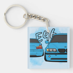Blue European Sports Sedan Cartoon Car Enthusiast Keychain