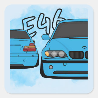 Blue European Sports Sedan Cartoon Car Enthusiast Square Sticker