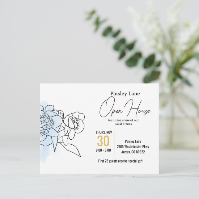 Blue Event Invitation for open house or other Postcard (Standing Front)