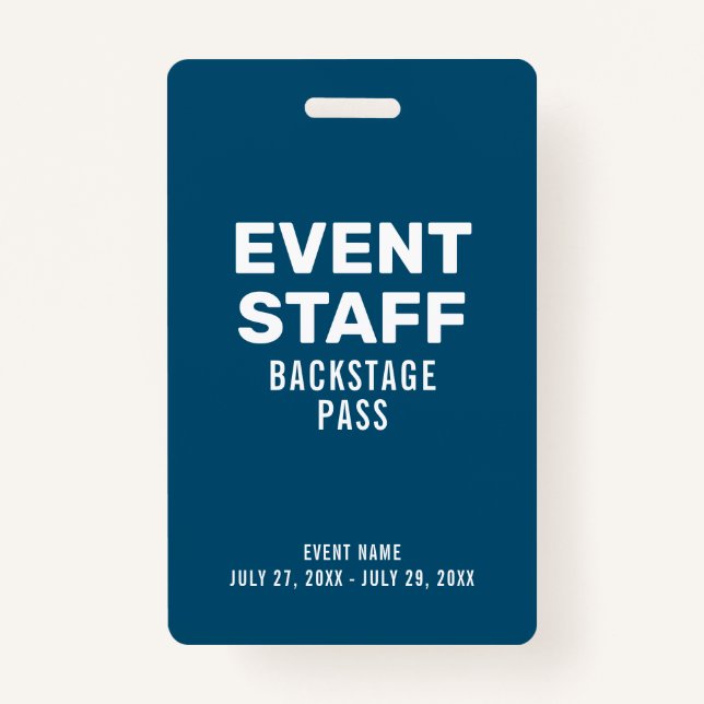 Blue Event Staff Backstage Pass ID Badge (Front)