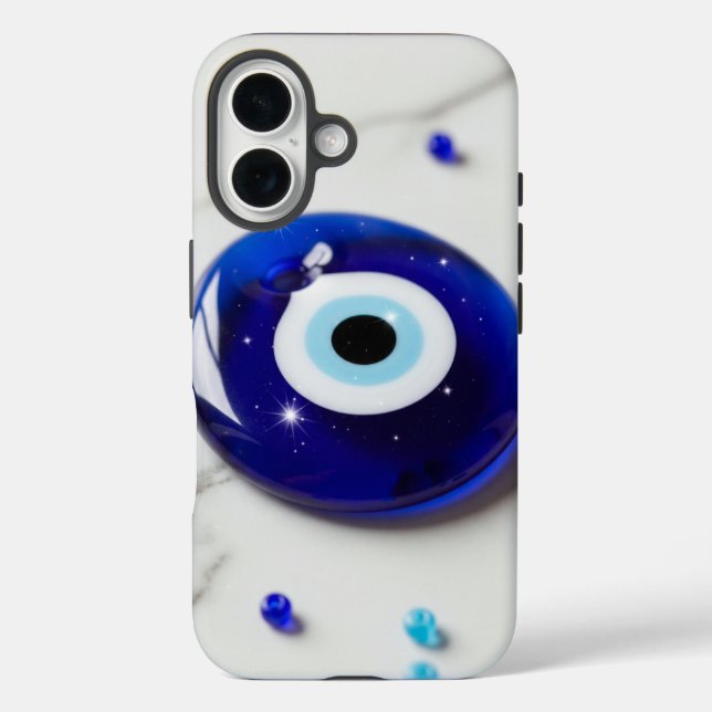 Blue Evil Eye Amulet on White Marble Surface Case-Mate iPhone Case (Back)