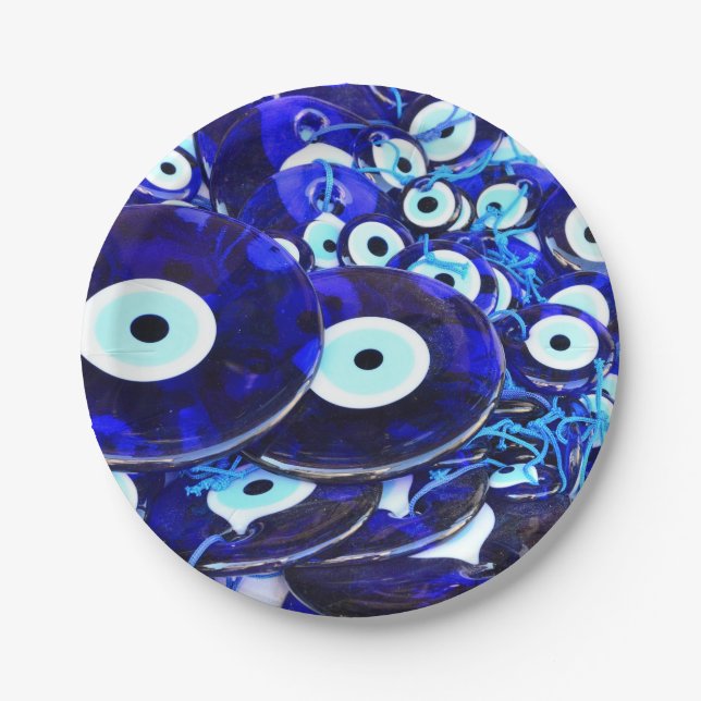 Blue Evil Eye amulets Paper Plate (Front)
