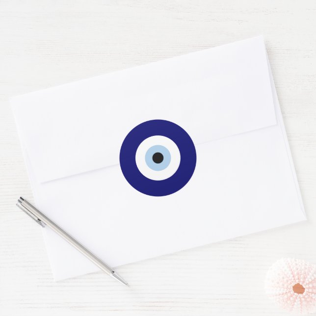 Blue Evil Eye Good luck & Protection Symbol Classic Round Sticker (Envelope)