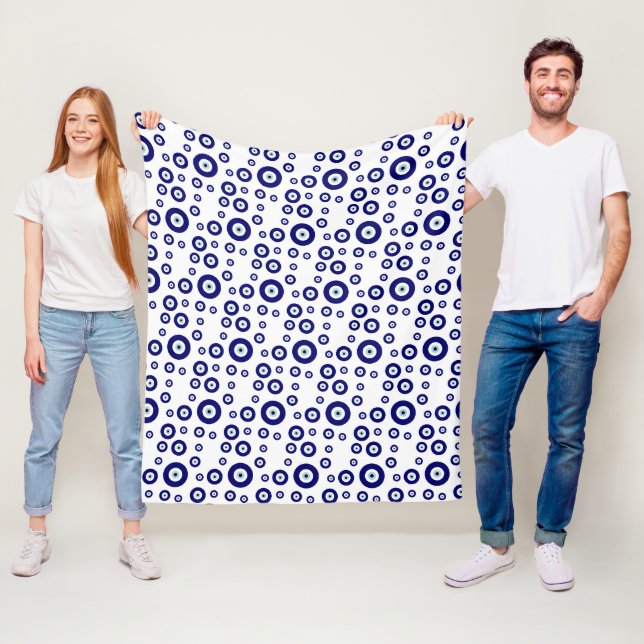 Blue Evil Eye Good luck & Protection Symbol Fleece Blanket (In Situ)