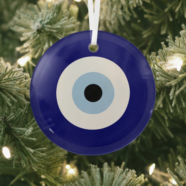 Blue Evil Eye Good luck & Protection Symbol Glass Ornament (Insitu)