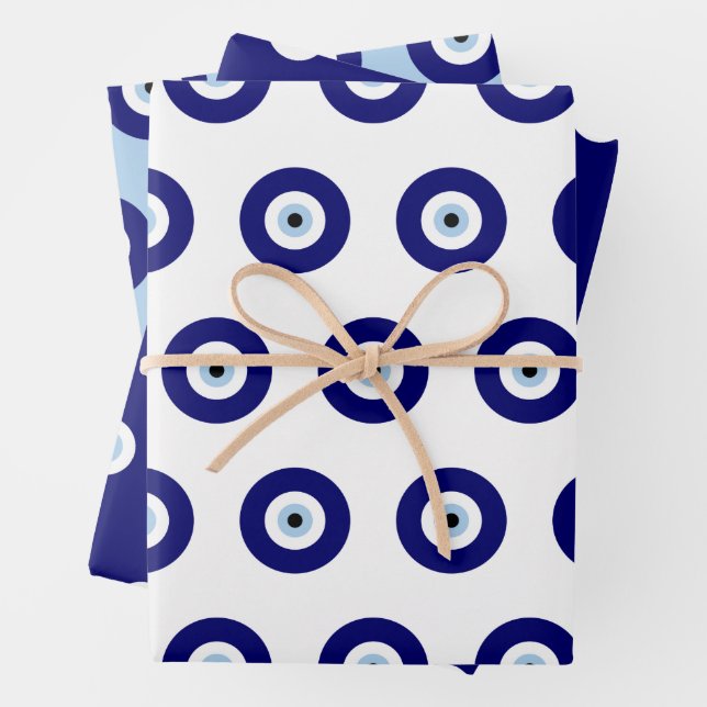 Blue Evil Eye Good luck & Protection Symbol Wrapping Paper Sheet (In situ)