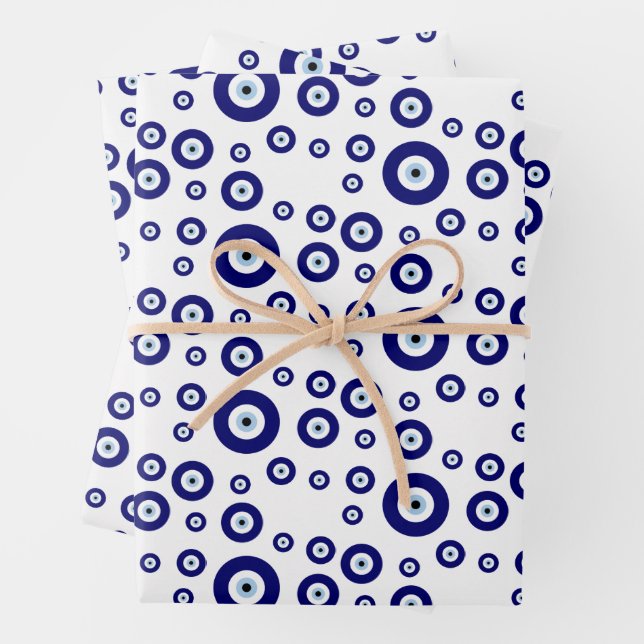 Blue Evil Eye Good luck & Protection Symbol Wrapping Paper Sheet (In situ)