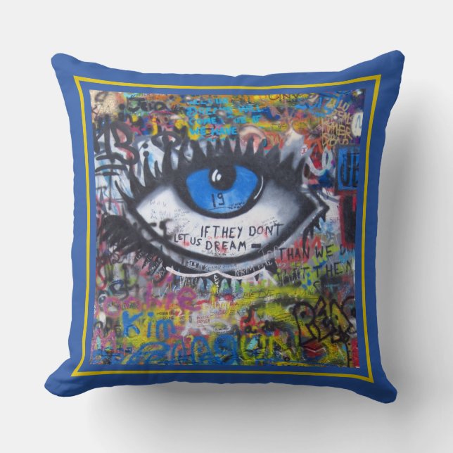 Blue evil eye modern graffiti  throw pillow (Front)