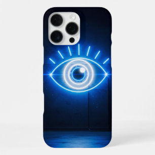 Blue Evil Eye Neon Light Sign in the Dark iPhone 16 Pro Max Case