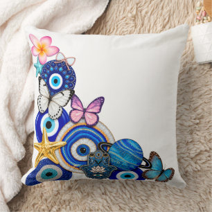 Blue Evil Eye Protection Throw Pillow - Boho Spiri