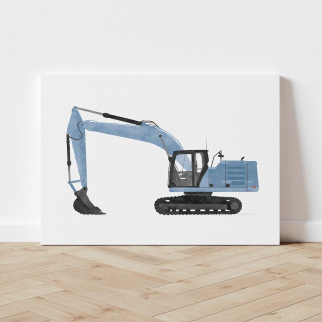 Blue Excavator Construction Vehicle Canvas Print (Creator Uploaded)