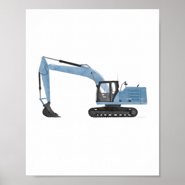 Blue Excavator Contruction Kids Room Decor (Front)