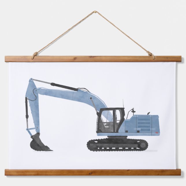 Blue Excavator Contruction Kids Room Decor Hanging Tapestry (Front)